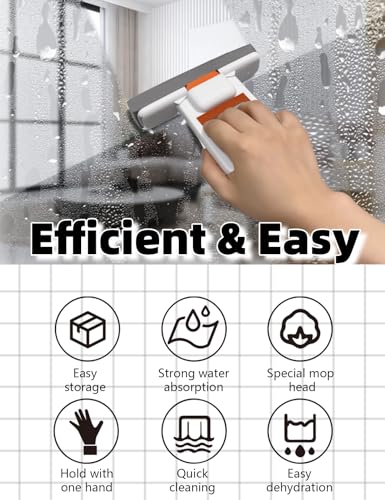 Self Squeezing Mini Mop, Mini Foldable Desktop Mop, Orange Small Sponge Mop, Wet and Dry Use Cleaning System, Replaceable Head, for Desktop, Kitchen, Counter, Glass, Tile (White) - color: White