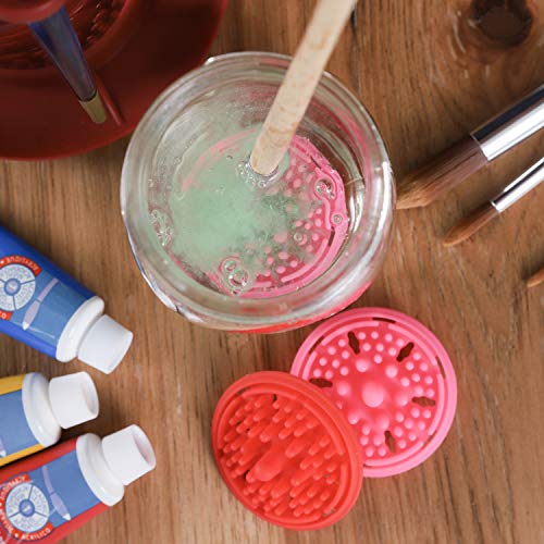 Paint Puck Paint Brush Cleaner (3-Pack, Earth) – Reusable Silicone Insert with Suction & Nubs for Cleaning Acrylic, Oil & Watercolor Brushes – Fits Cups for Classroom, Studio & Home Use - color: Earth