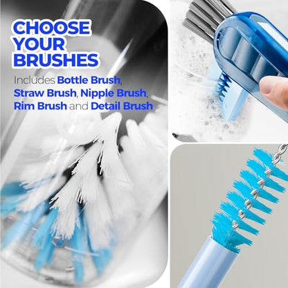 Holikme 6 Pack Brush Set, 14" Long Handle Stainless Steel Cleaner, 3 Straw Brushes, 4-in-1 Cleaning Brush for Water and Baby Bottles Straws, Aqua - color: Aqua, size: 6Pack