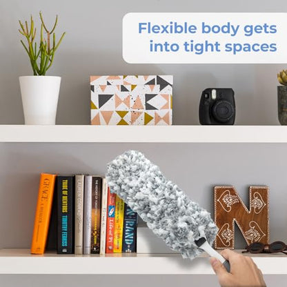Microfiber Duster with an Extra Washable and Reusable Duster Head, Microfiber Dusters for Household Cleaning, Gray