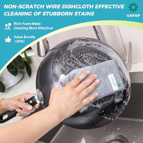 12 Pcs New Upgrade 3-Layer Non Scratch Wire Dishcloth,Cleans Fast Without Scratching, Stands Up to Stuck-on Grime, Multi-Surface Safe, Cleaning Power for Everyday Jobs 7.87“ x 7.87” - color: 12pcs Three-layer [Middle Clip Rag]
