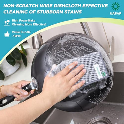 12 Pcs New Upgrade 3-Layer Non Scratch Wire Dishcloth,Cleans Fast Without Scratching, Stands Up to Stuck-on Grime, Multi-Surface Safe, Cleaning Power for Everyday Jobs 7.87“ x 7.87” - color: 12pcs Three-layer [Middle Clip Rag]