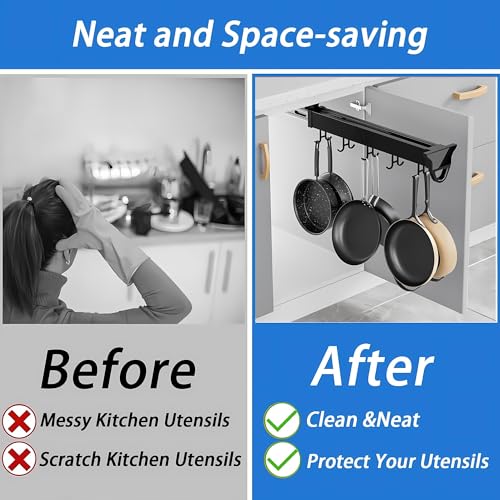 Pull Out Broom Holder, Multifunctional Slide Broom and Mop Organizer/Storage, Hanging Garage Storage Rack for Kitchen/Closet/Home/Cupboard/Wardrobe(16.17in-14 Hook) - size: 16.17in-14 hook