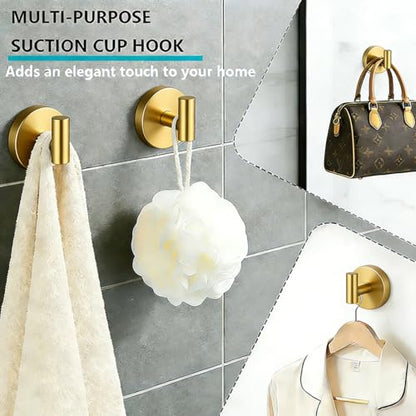 4 Pack Suction Cup Hooks Strong Towel Shower Storage Gold Wall Twist Tight Suction Hooks for Wash Wreath Hanger Loofah - color: Gold