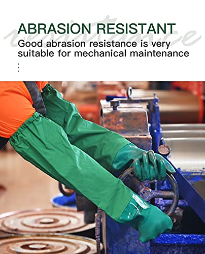 PACIFIC PPE 26" Rubber Chemical Resistant Gloves, PVC Reusable, Heavy Duty Waterproof With Cotton Liner, Anti-skid, Acid-alkali and Oil Resistant, Large - color: Green 26inch 1pair, size: Large (Pack of 1)