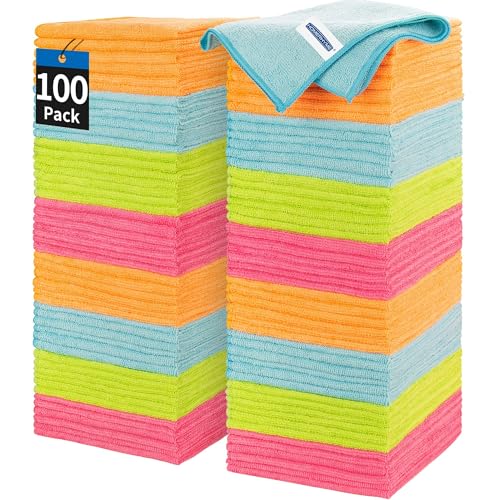 Microfiber Cleaning Cloth, 100 Pack Cleaning Rags, 12" x 12" Shop Towels, Lint Free Reusable All Purpose Microfiber Towels for Cars Kitchen House Office Automotive - color: Multicolor, size: 100 Pack