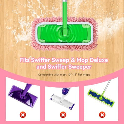 4Pcs Reusable Microfiber Mop Pads Compatible with Swiffer Sweeper，Dry Sweeping Cloths & Wet Mopping Cloths Washable Wet Pads for Hardwood Surface Floor Cleaning - color: Pink- 4pcs Chenille Mop