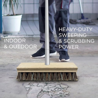 LOLA Deck Scrub Brush, 9" x 3.5" Head w/Palmyra & PVC Bristles for Outdoor Cleaning, Removes Dirt & Grime from Patios, Decks, Grout, 9 CT - size: 9 Pack, style: Palmyra & PVC Deck Broom -Steel Handle