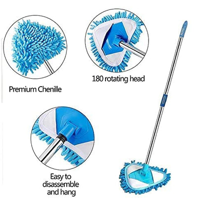 Triangle Mop with Long Handle, Microfiber Flat Floor mop Rotatable Cleaning Brush Glass Wiper Window Cleaner Floor Cleaning Car Glass Cleaning Scraper Dust Mop (Pack of 1) (Triangle Mop) - color: Triangle Mop