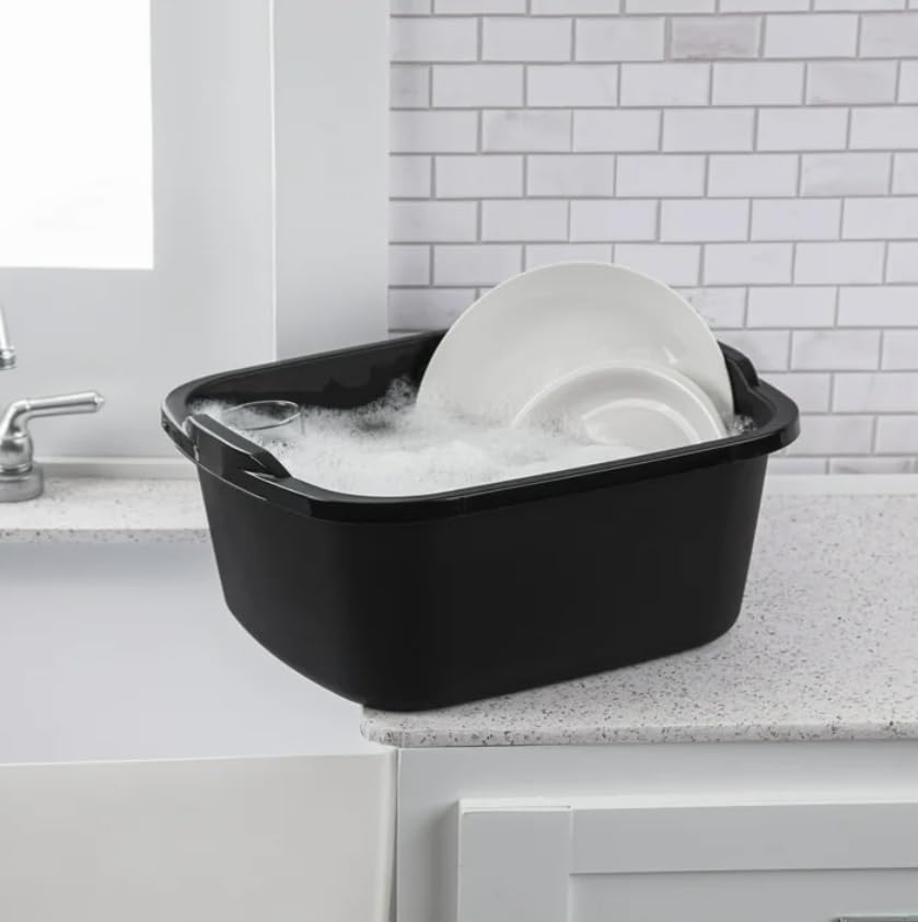 Plastic Wash Tub Dishpan Basin and Foot Bath for Soaking Feet, Laundry Hand Wash Bucket, Dish Pans for Washing and Storage Cleaning Supplies - 18 Qt - Heavy Duty Black