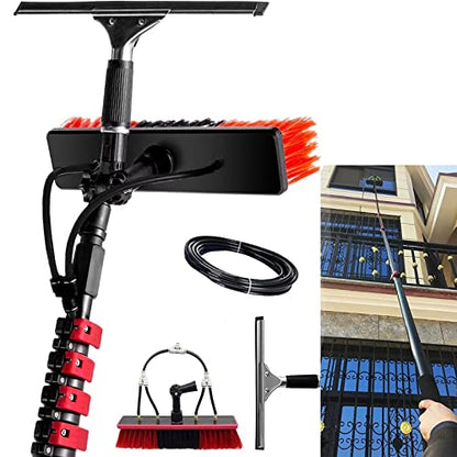 Water Fed Telescopic Brush, Window Cleaning Kit with Extension Pole Outdoor Window Cleaner Solar Panel Cleaning System-24FT / 7.2M, with Squeegee - color: 30cm Brush Head, size: 7.2m Rod
