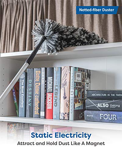 Feather Duster Kit with 5.6ft Extension Pole, 4 Dusting Brush for Cleaning Home Wall Ceiling Fan Cobweb, Microfiber Static Washable Dusters, Black Dark Gray