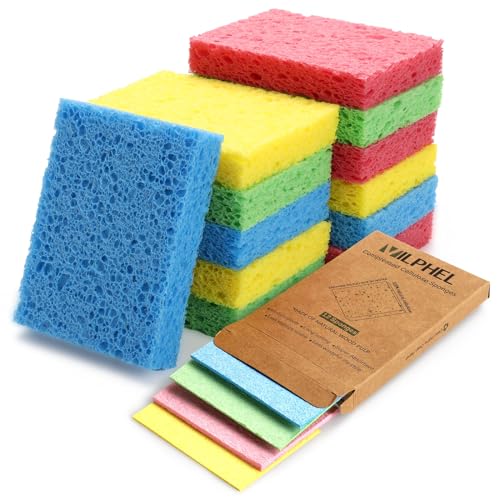 12 Counts Multipurpose Kitchen Sponges Pack Compostable Biodegradable Compressed Cellulose Sponges 18X Super Absorbent POP UP Eco Sponge for Household Use - color: Assorted