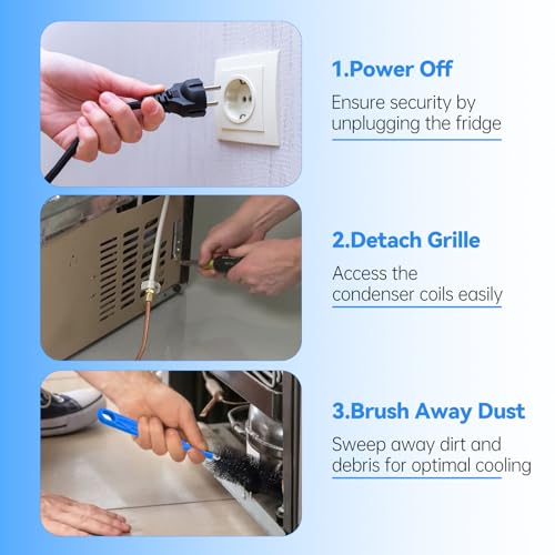 3 PCS Refrigerator Coil Cleaning Brush, Flexible Cleaner Brush Set for Refrigerator Coil, Multi-Use Lint and Dust Remover, with Crevice, Long and Detailing Brushes, Cleaning Tool Set