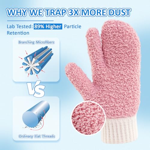 MIG4U Microfiber Dusting Gloves House Cleaning Glove for Blinds, Windows, Shutters, Furniture, and Car, Reusable Lint-Free Pink S/M - color: Pink Mitten 1 Pair, size: Small-Medium