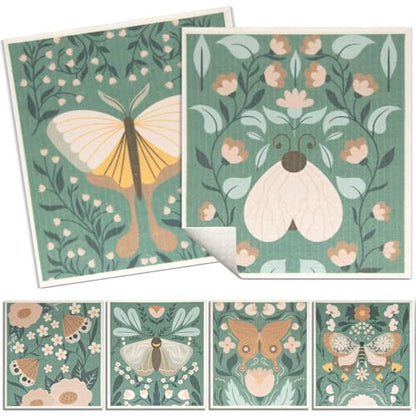 6 - Pack Swedish Kitchen Dish Cloths - Reusable Paper Towels for Counters & Dishes - Eco Friendly Cellulose Sponge Cloth (Butterfly) - color: C-butterfly