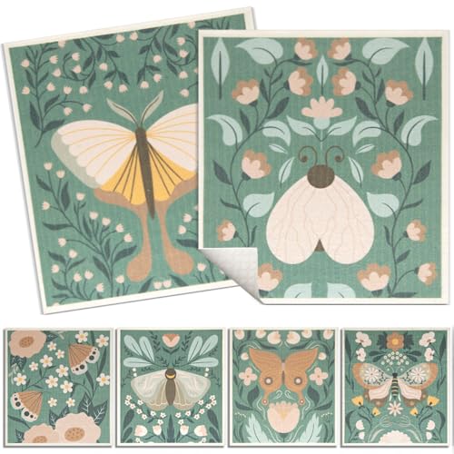 6 - Pack Swedish Kitchen Dish Cloths - Reusable Paper Towels for Counters & Dishes - Eco Friendly Cellulose Sponge Cloth (Butterfly) - color: C-butterfly