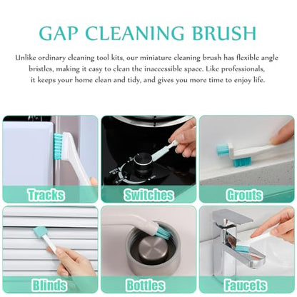 ULTECHNOVO Crevice Cleaning Brush Set 16 Pieces Detail Cleaning Tools with Long Handles for Kitchen Grooves Car Vents Window Tracks and Small Spaces