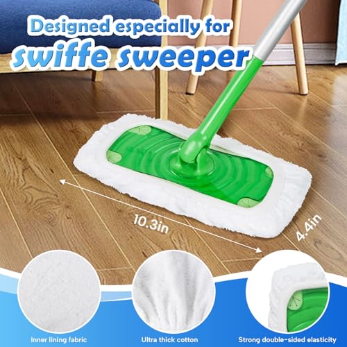 5 Pack Reusable 100% Cotton Mop Pads Compatible with Swiffer Sweeper Mop, Wet and Dry Flat mop Cover, Washable Mop Pads for Surface/Hardwood Floor Cleaning (Mop is Not Included) - color: White 5 Pack