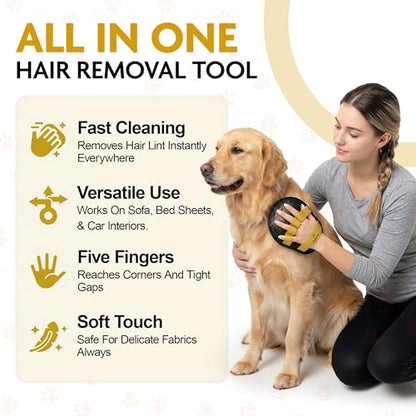 Pet Hair Removal Glove | Cats and Dogs | Reusable Electrostatic Fur Remover with Upgraded Dual-Directional Bristles | Non-Slip Finger Loop Design for Laundry, Furniture, Clothes, Couch & Car (Yellow) - color: Yellow