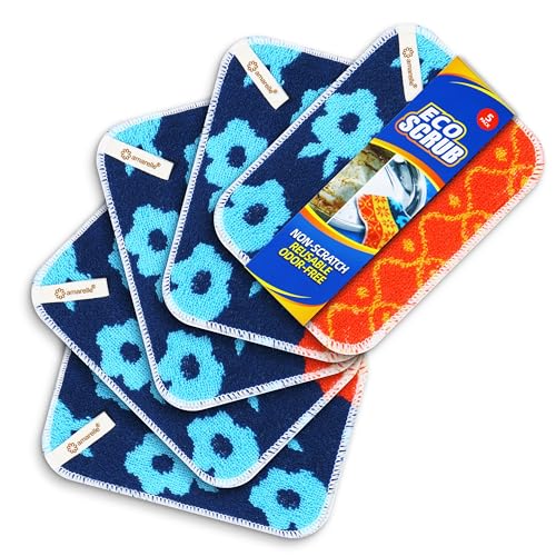 Amarelle GEN II Dish Washing Scrubbers (5-Pack) 2-in-1, Made in Green Kitchen Scrubbers for Dishes, Non Scratch Pot & Pan Scrubber, Dual-Sided Heavy-Duty Scouring Pads, Reusable (Nordic Folk) - color: Nordic Folk (Hybrid 2-in-1), size: 5-pack