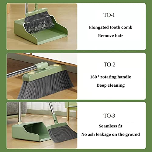 Broom and Dustpan Set, Broom with Dustpan Combo Set Hand Brooms for Home & Kitchen with Elongated Tooth Comb, Long Handle Upright Stand Up Outdoor Brooms, Household Cleaning Supplies Home Essentials