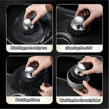 6Pcs Steel Wool Scrubber, Stainless Steel Scouring Pads with 2pcs Handle - Ultimate Cleaning Solution for Dishes, Kitchen Cleaning, Stoves, Pots and Pans, Grill, Wash Sink, Cleaning Dishes