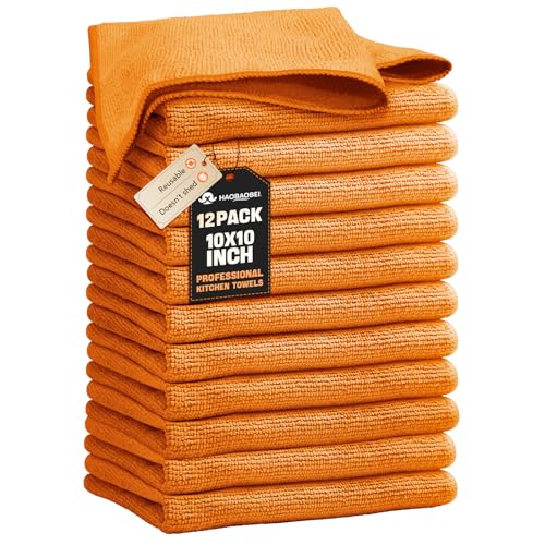 Kitchen Dish Cloths, 12 Pack, 10 x 10 Inches, Super Absorbent Kitchen Towels, Soft Lint Free Reusable Dish Cloths for Nonstick Cookware, Counters and Sink, Orange - color: Orange