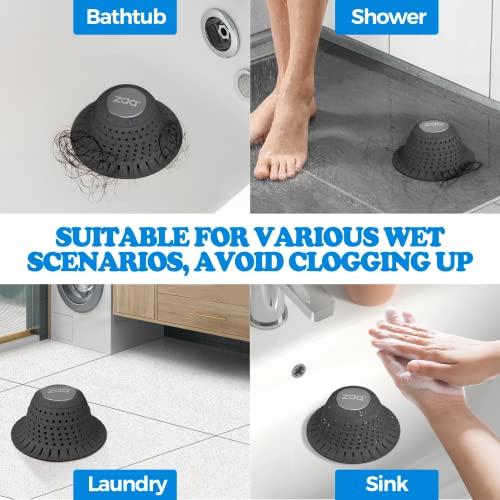 zaa Bathtub Drain Hair Catcher, 2 Pack Silicone Collapsible Bathtub Drain Cover Hair Catcher & Protector for Pop-Up & Regular Drains of Shower, Bathtub, Tub, Bathroom, Sink, Black Black - color: Black