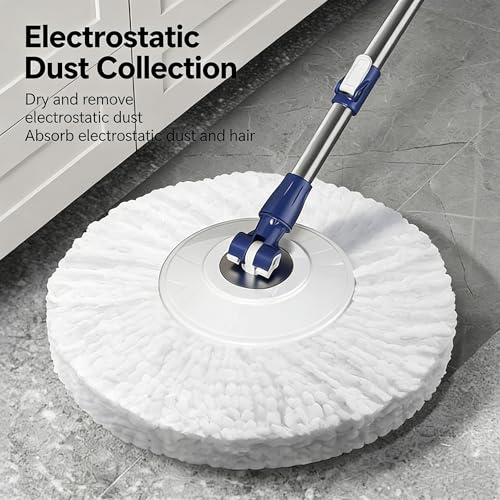 Spin Mop and Bucket Set - 360 Degree Microfiber Mop with Hands Free Wringer System, Multi Surface Floor Cleaning Mop for Hardwood, Tile, and Vinyl Floors - color: White