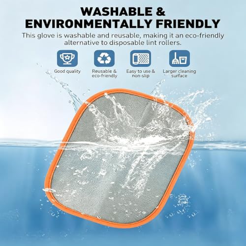2 Pack Pet Hair Removal Gloves, Reusable Electrostatic Dog Cat Hair Remover Glove for Furniture Car Seats Clothing, Washable Grooming Mitts for Shedding-Orange | 2 Pack Pet Hair Removal Gloves