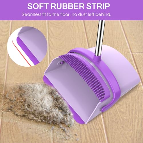 Broom and Dustpan Set for Home, 51-in Long Adjustable Handle Angle Broom and Dustpan Combo Set with Dust Pan Teeth to Clean Hair for Home Kitchen Office Lobby Floor Garden, Purple - color: Purple