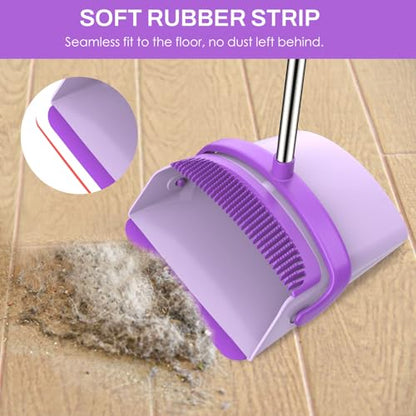 Broom and Dustpan Set for Home, 51-in Long Adjustable Handle Angle Broom and Dustpan Combo Set with Dust Pan Teeth to Clean Hair for Home Kitchen Office Lobby Floor Garden, Purple - color: Purple