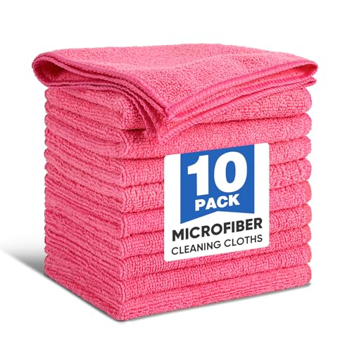 TEAWOO 10 PCS Pink Microfiber Cleaning Cloths, Highly Absorbent Microfiber Towels for Car, Kitchen, Bathroom and Household Cleaning, 11.8" X11.8 - color: Pink, size: 10P