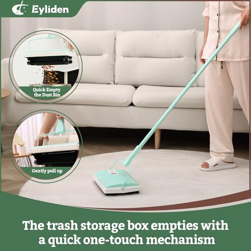 Eyliden X-Large Carpet Sweeper - Quiet Manual Sweeper for Carpets & Rugs | 1 Extra Refill Roller Brush, Non-Electric, Hand Push, Quietly Cleans Debris and Messes, Restaurant Roller Broom, Mint - color: Mint
