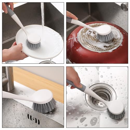 2Pcs Long Handle Dish Brushes Dish Brush with Handle Kitchen Scrub Brushes for Cleaning Pots Pans Sink