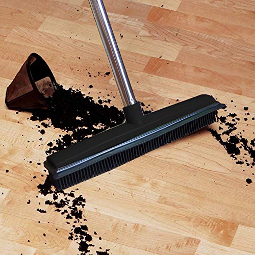 Multifunction Telescopic Floor Carpet Broom Pet Hair Dust Removal Cleaner Sweeper Tools (Black) - color: Black