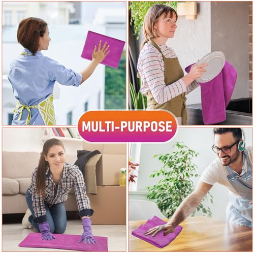 Newwiee 3 Pcs Extra Large Microfiber Cleaning Cloth 30" x 20" Washable Reusable Microfiber Towel Streak Free Lint Free Cloth for Cleaning Home Glass Office Window Bathrooms (Purple) - color: Purple