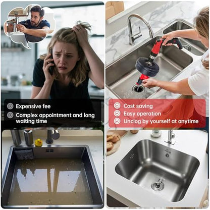 Drain Snake Hair Drain Clog Remover,SEVVETROOL Plumbing Drain Auger Snake Drill Attachment Toilet Snake Auger for Bathroom Kitchen Tub Shower Drain Clog Remover with Gloves(33ft/10M)