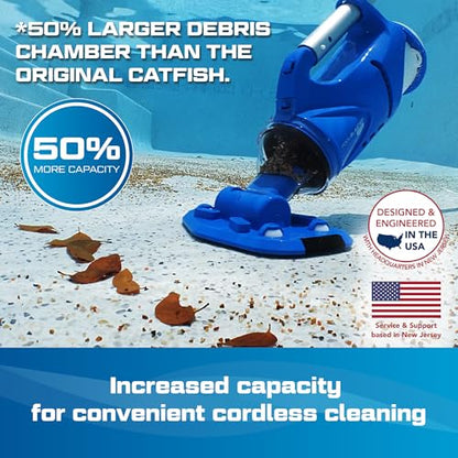 POOL BLASTER Catfish (Gen 2) Cordless Spa & Hot Tub Vacuum, More Power & Capacity, 45 Min Runtime, Spot Cleaning in Small Above Ground Swimming Pools, Rechargeable Spa Vac