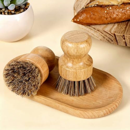 12 Packs Bamboo Dish Scrub Brush Wooden Washing Scrubbers with Sisal Bristles Kitchen Palm Pot Brush Round Mini Dish Brushes for Household Iron Pot Pan Sink Sink Vegetables Cleaning (Brown) - color: Brown