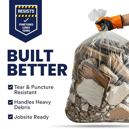 Plasticplace Contractor Trash Bags 55-60 Gallon - 3.0 Mil, Clear Heavy Duty Garbage Bag 38" x 58" (25 Count) - color: Clear, size: 25 Count (Pack of 1)