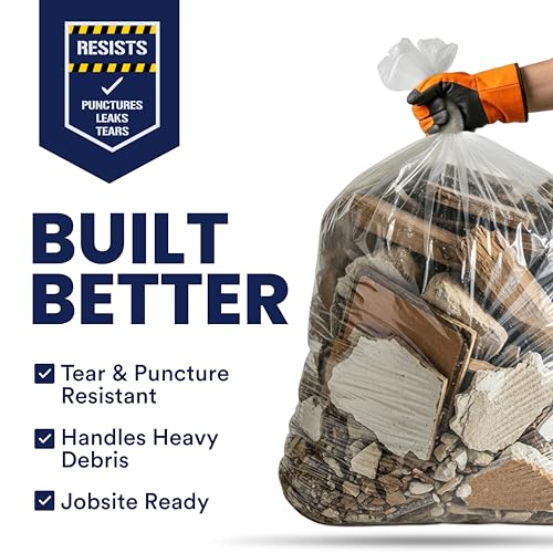 Plasticplace Contractor Trash Bags 55-60 Gallon, Heavy Duty Garbage Bags, 3.0 Mil Clear Trash Bags, Tear-Resistant Large Trash Can Liners for Construction, Recycling & Home Improvement (50 Count) - size: 50 Count (Pack of 1)