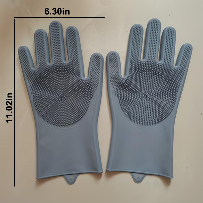 Kitchen Pot and Dish Washing Gloves, Made of Silicone, Household Cleaning Gloves for Home Use, Suitable for Kitchen Cleaning - color: Gray