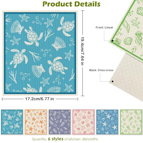6 Packs Swedish Paper Cloths for Kitchen, Reusable Paper Towels Washable Dish Rags, Highly Absorbent Kitchen Towels Quick Drying Swedish Sponge Cleaning Dish Cloths (Ocean Series) - color: Ocean Series