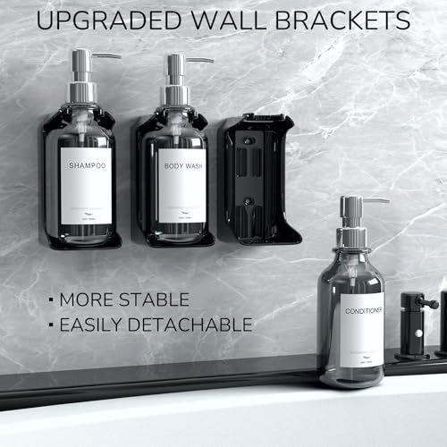 Stylish Shampoo and Conditioner Dispenser - Shower Soap Dispenser Wall Mounted - 16 oz Set of 3 Plastic Clear Bottles with Silver Pumps - Modern Shower Dispenser, Shower Shampoo Dispenser 3 Chamber - color: Clear