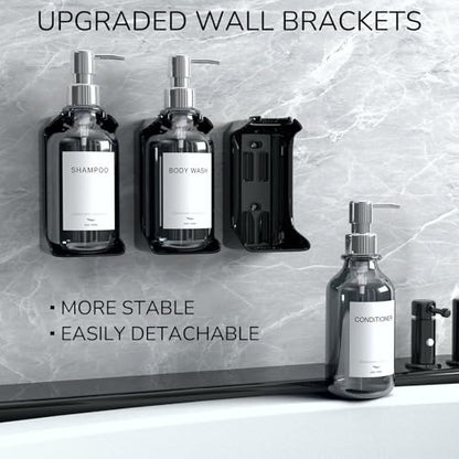 Stylish Shampoo and Conditioner Dispenser - Shower Soap Dispenser Wall Mounted - 16 oz Set of 3 Plastic Clear Bottles with Silver Pumps - Modern Shower Dispenser, Shower Shampoo Dispenser 3 Chamber - color: Clear