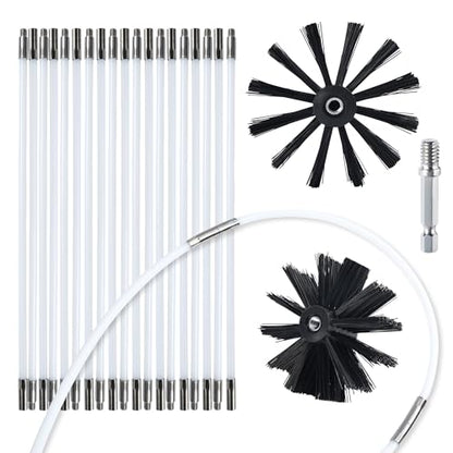 HOKLNUSE Dryer Vent Cleaner Kit Chimney Sweep Cleaning Tools Pellet Stove Cleaner Kit Air Dryer Duct Fireplace Brushes for Easy Lint Cleaning with 4" and 6" Brush Heads (Medium Duty, 25Feet) - color: Medium Duty, size: 25Feet