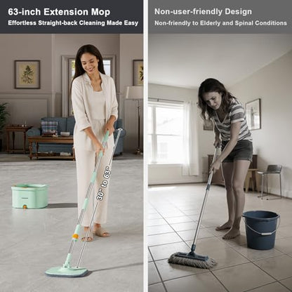 HoMettler Mop and Bucket Set | Spin Mop with Dual-Tank Clean/Dirty Water Separation | 4 Microfiber Pads for Deep-Cleaning Floors | Versatile Mops Triangular Head for Walls