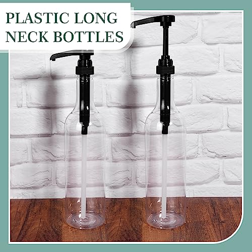 Maxdot 12 Pcs 25 oz Syrup Bottles with Pump Long Neck Bottles Plastic Syrup Pump Dispenser for Coffee Bar Accessories Home Party (Black) - color: Black